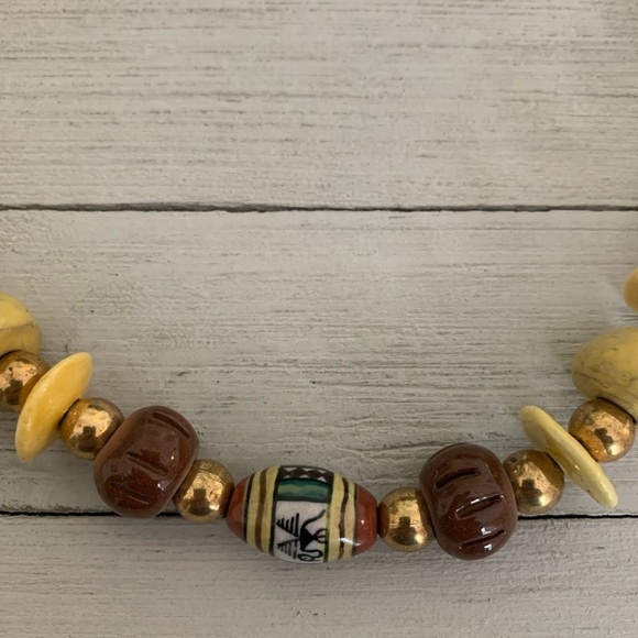 Tribal Boho Necklace Wood Ceramic African Ethnic Brass Painted Porcelain Bead 26 - Picture 11 of 16